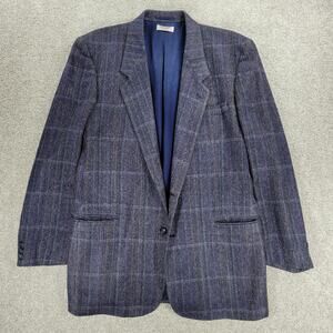 Gino Cappeli‎ Silk Sport Coat Mens 40 Long Blue Purple Windowpane Plaid 2 Button